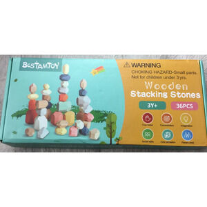 BESTAMTOY NEW 36 PCS WOODEN EDUCATIONAL STACKING BALANCING STONES ROCKS